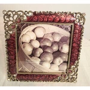 Sheffield Home Square 5"x5" Metal Photo Frame Burgandy Gold Crystals Never Used